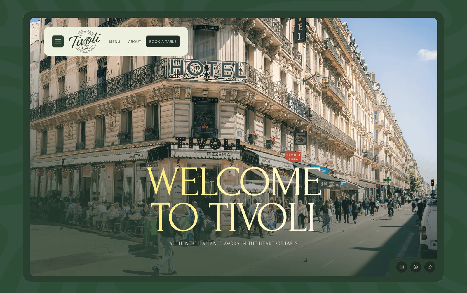 Web design for Tivoli, a classic Italian restaurant in Paris