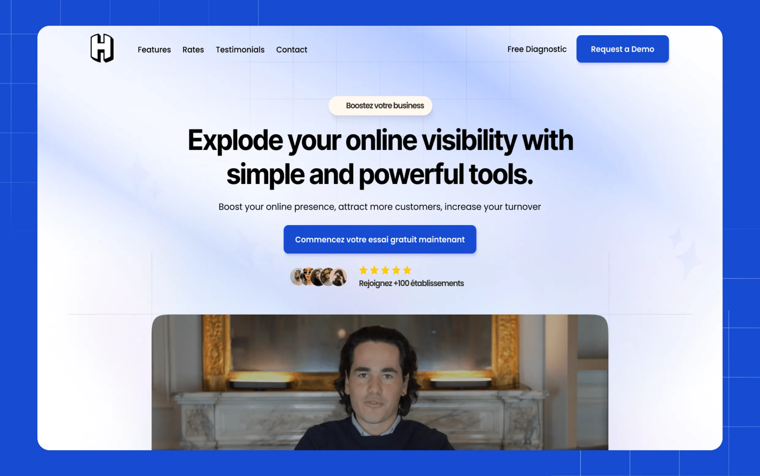 Landing page design for Horus App – online visibility tools
