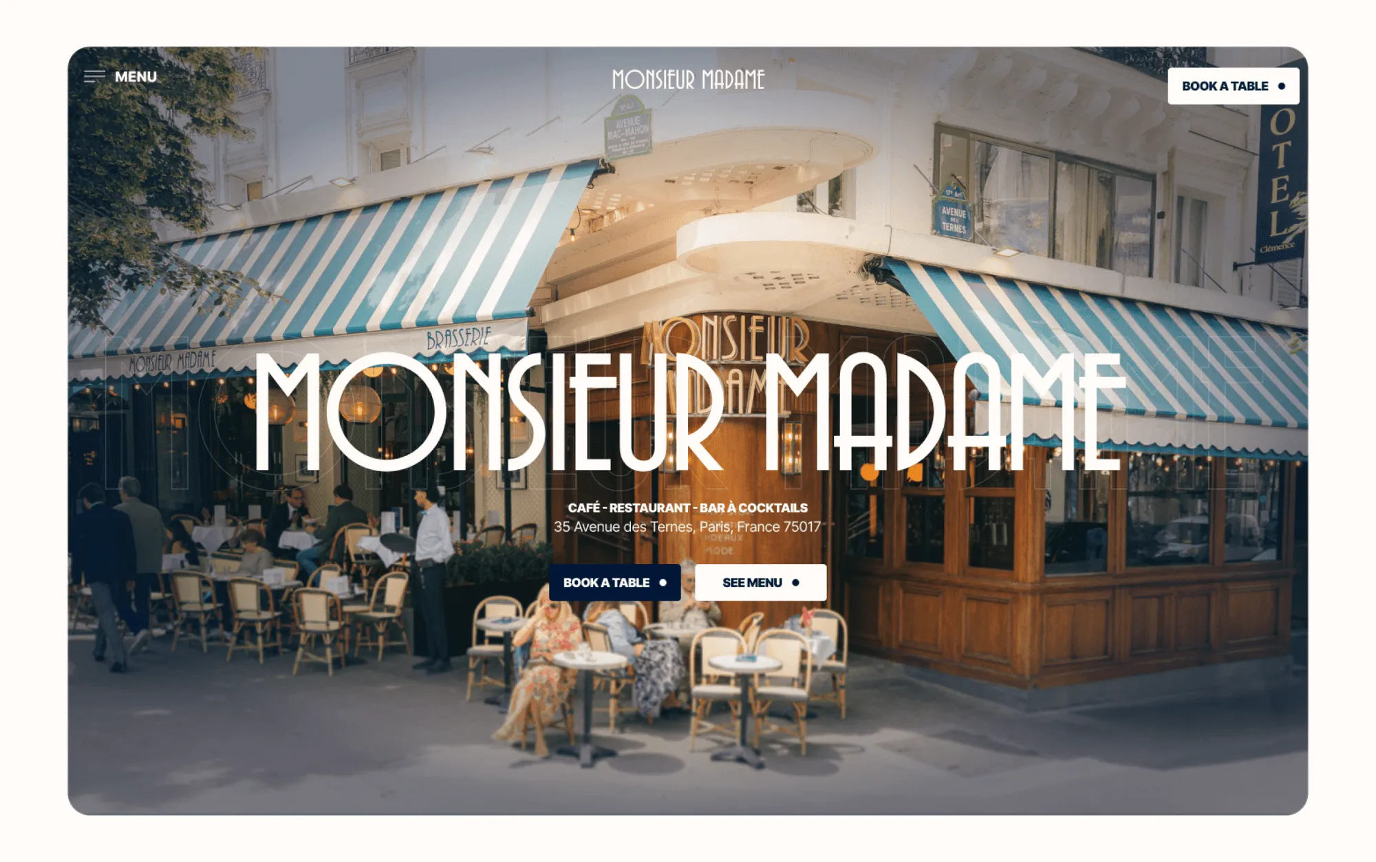 Webflow design for Monsieur Madame café in Paris