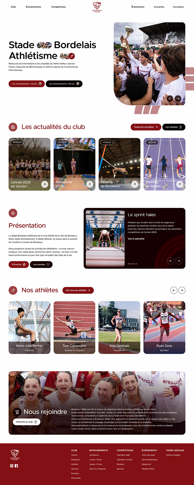 Aperçu de la homepage du site du Stade Bordelais Athlétisme
