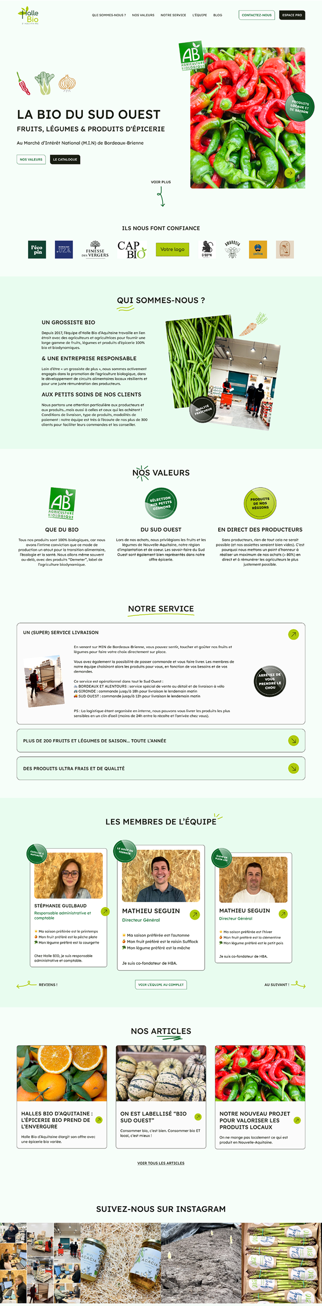 Aperçu de la homepage du site de la Halle Bio d'Aquitaine