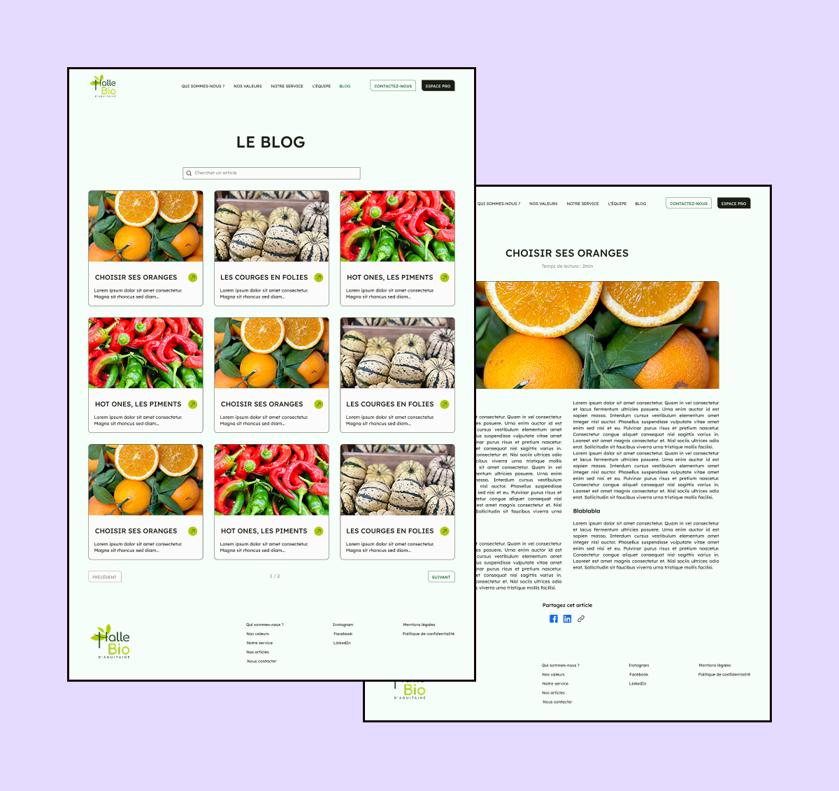 Aperçu de la page blog du site de la Halle Bio d'Aquitaine