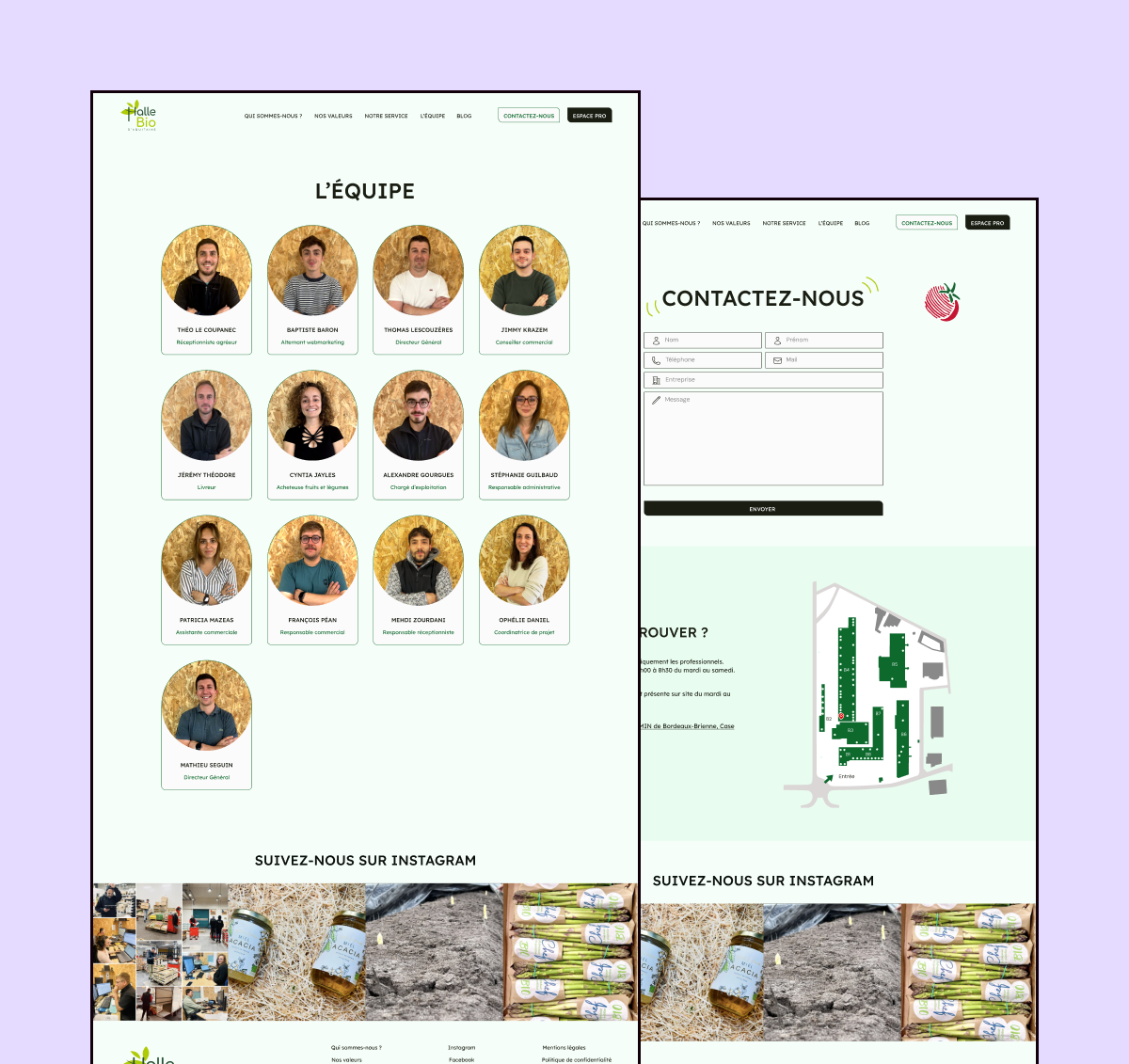 Aperçu page équipe du site de la Halle Bio d'Aquitaine