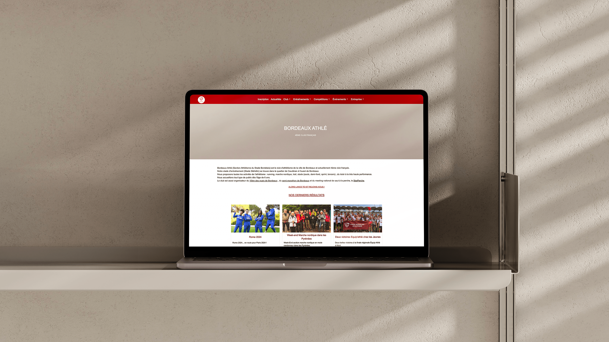 Mockup de la homepage du site du Stade Bordelais Athlétisme avant mon intervention