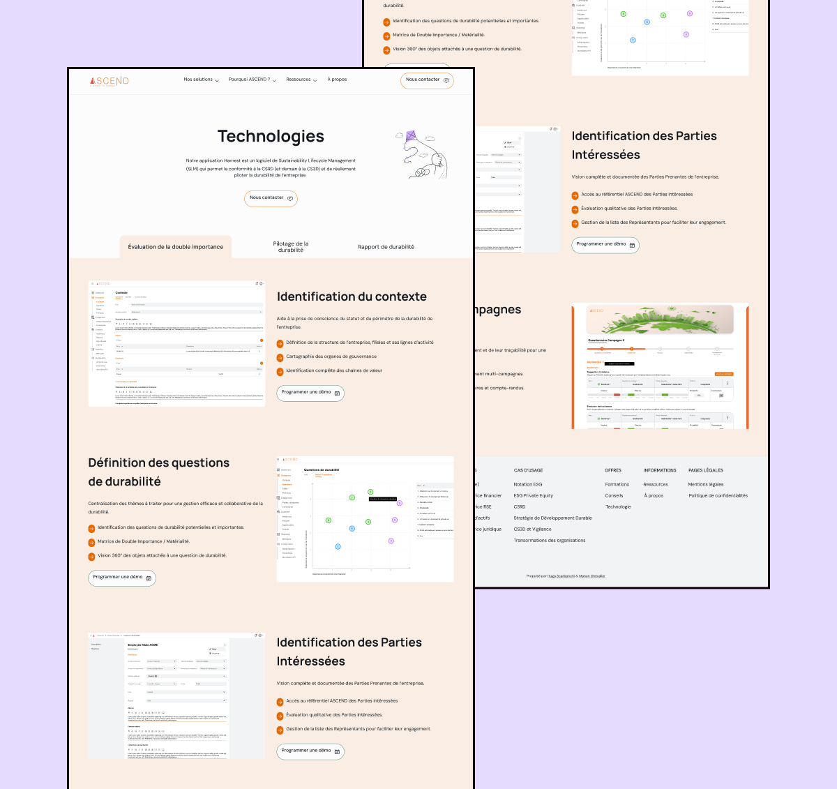 Aperçu de la page technologies du site d'Ascend