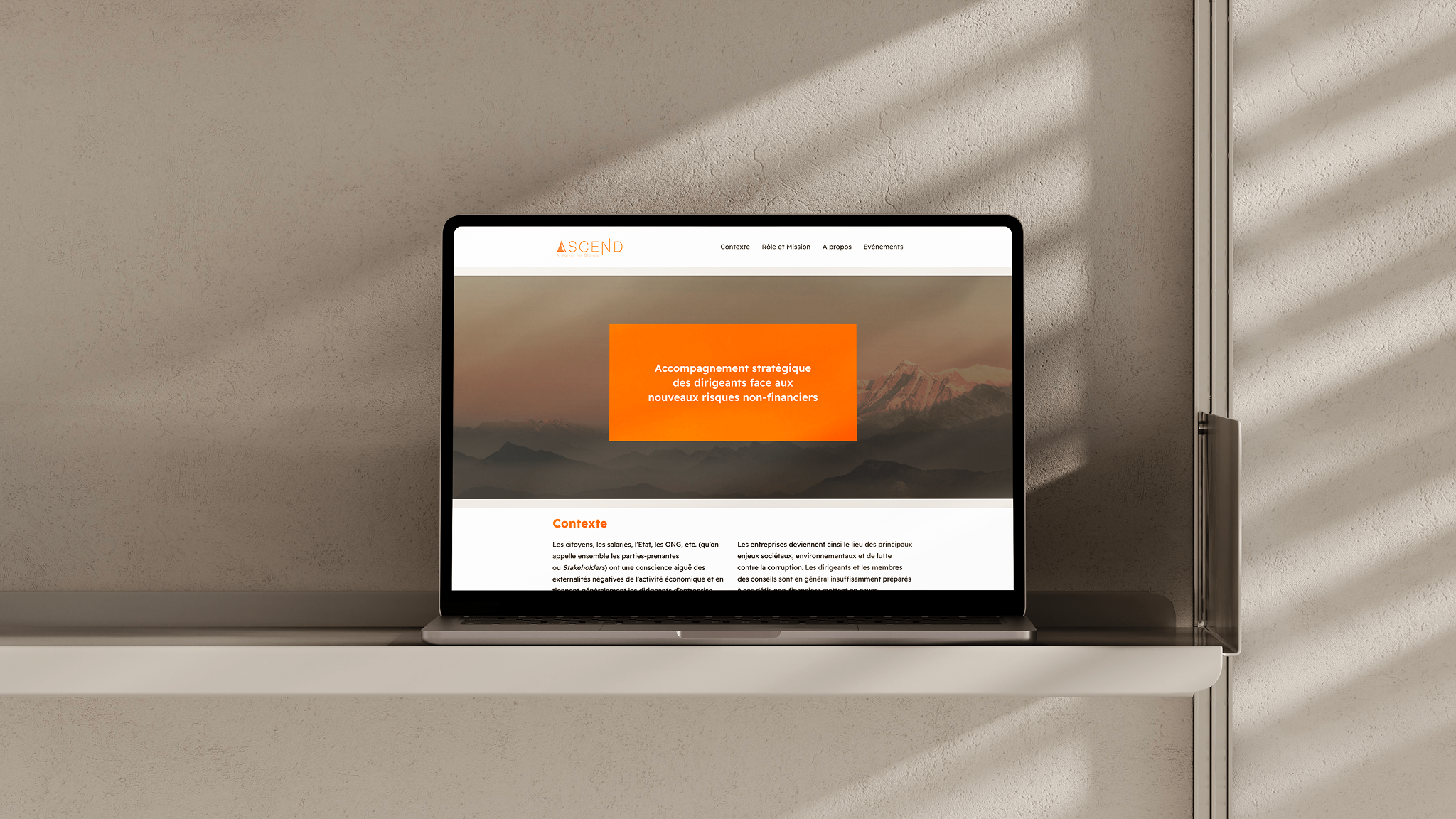 Mockup de la page d'accueil du site d'Ascend avant mon intervention