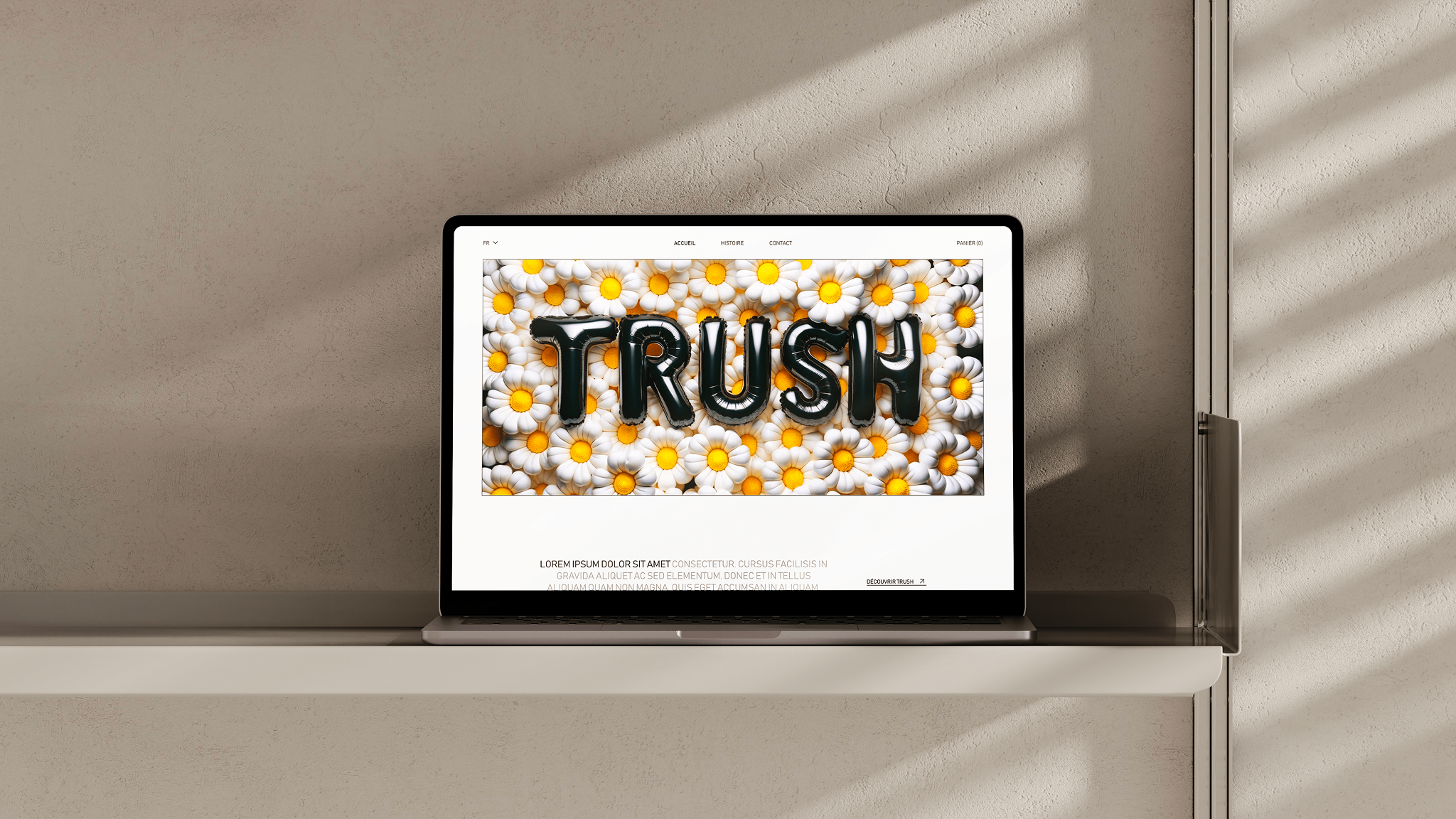 Mockup de la maquette de la homepage du site Trush