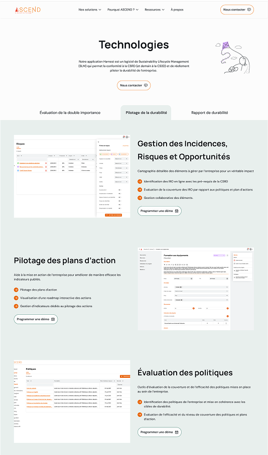 Aperçu de la page Technologies d'Ascend ESG