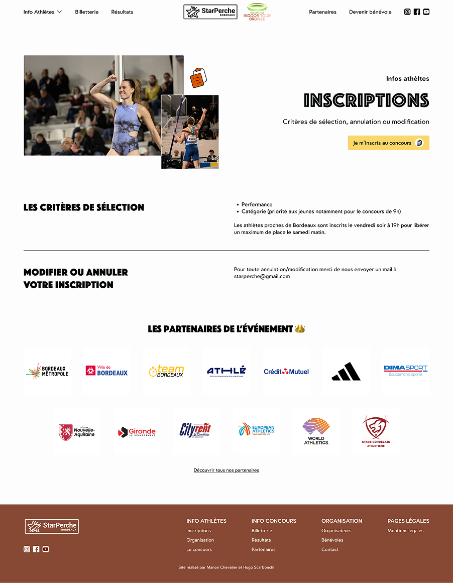 Aperçu de la page d'inscriptions du Starperche