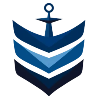 Çapa üstünde üç mavi tonunda ters V şekilli şeritler.