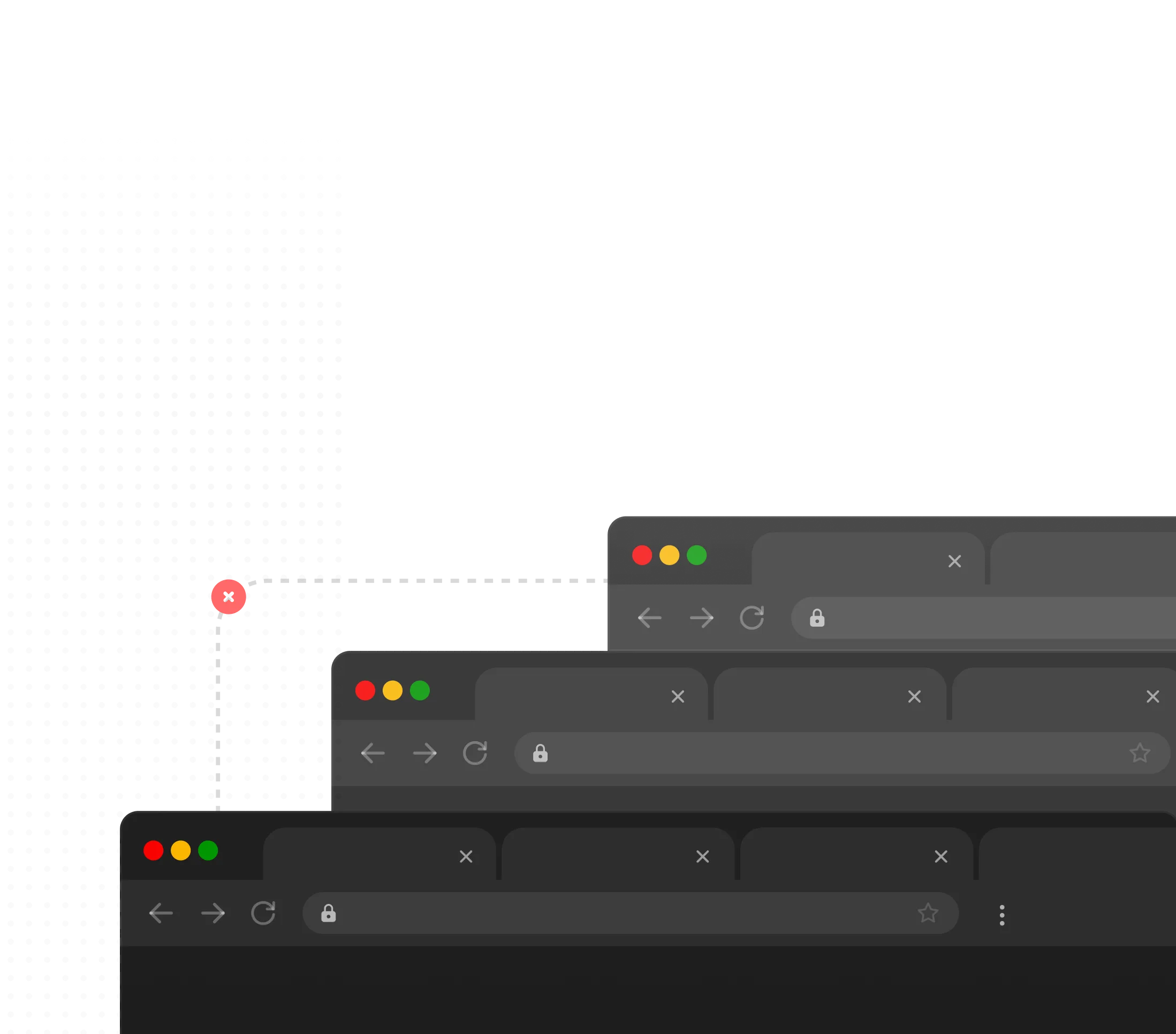 Overlapping browser tabs representing cluttered and chaotic workflows.