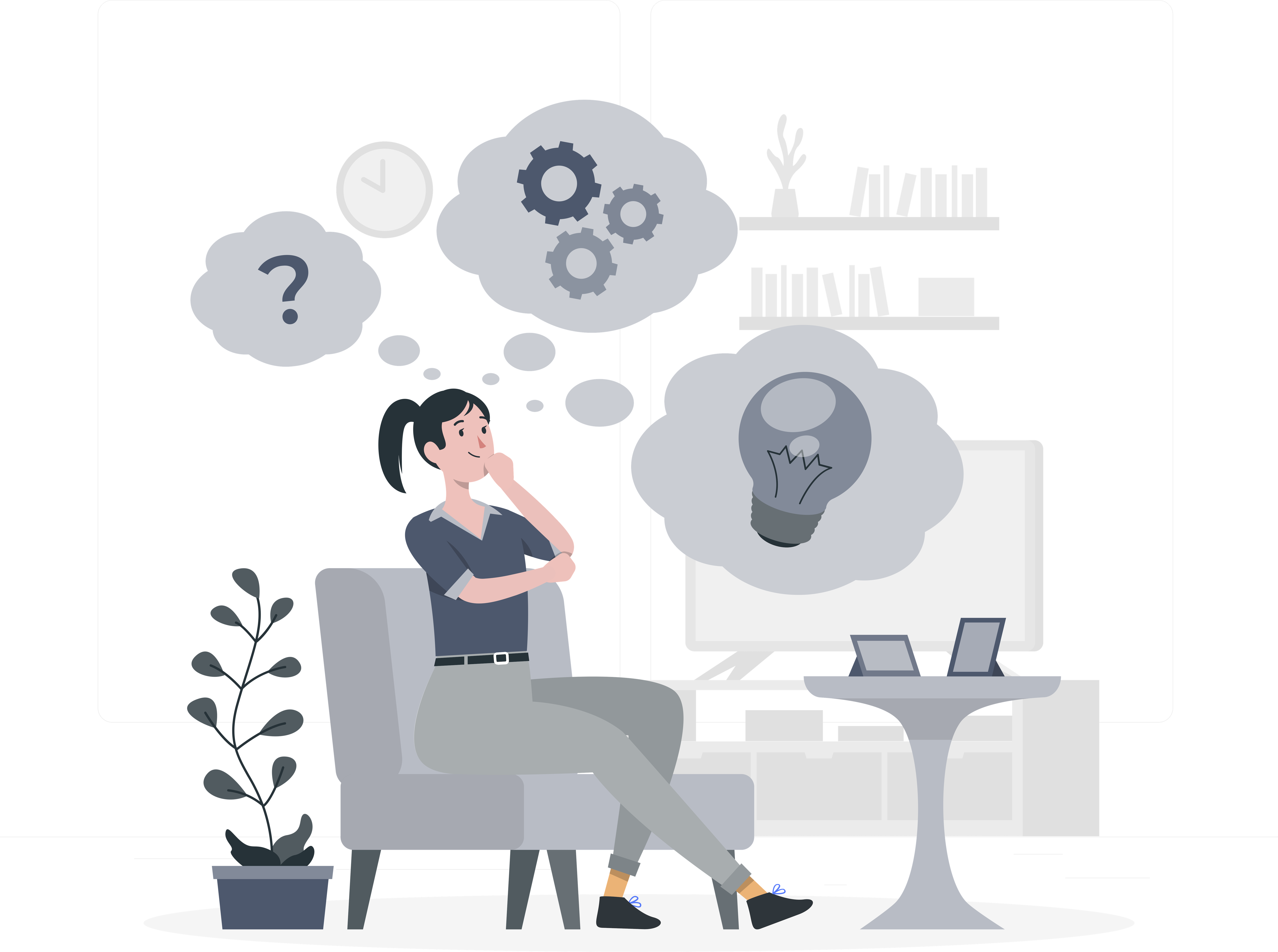 Illustrasjon av en kvinne som sitter og tenker.