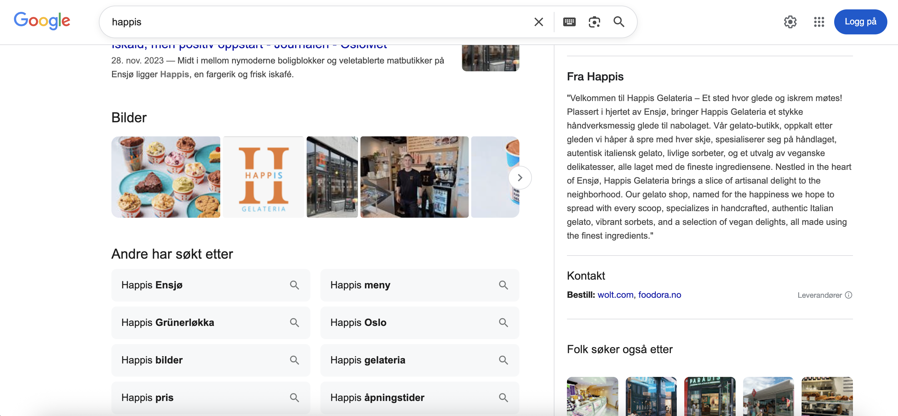 Skjermbilde som viser hvordan det ser ut når en bedrift på Google Min Bedrift har lagt til en beskrivelse.