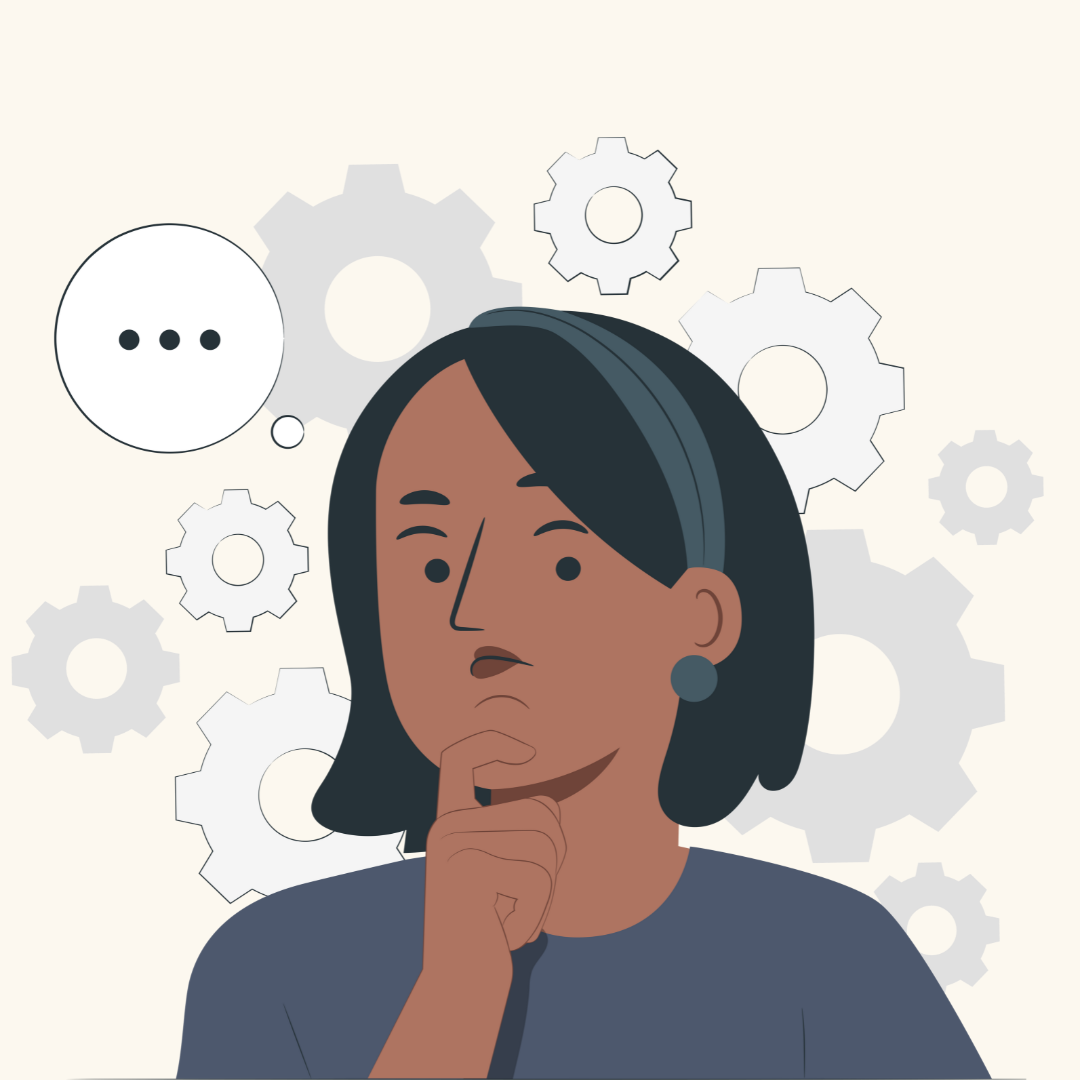 En illustrasjon av en kvinne som tenker og funderer.