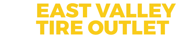 Logo for East Valley Tire Outlet with bold yellow text. Simple and modern design emphasizing tire sales.