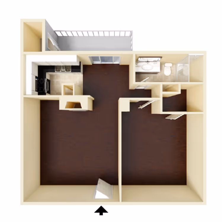 1 Bedroom + 1 Bath Floor plan