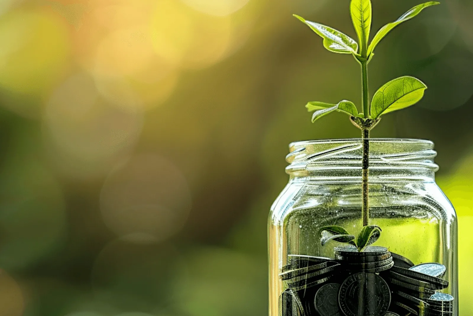 A plant growing from a jar of change.
