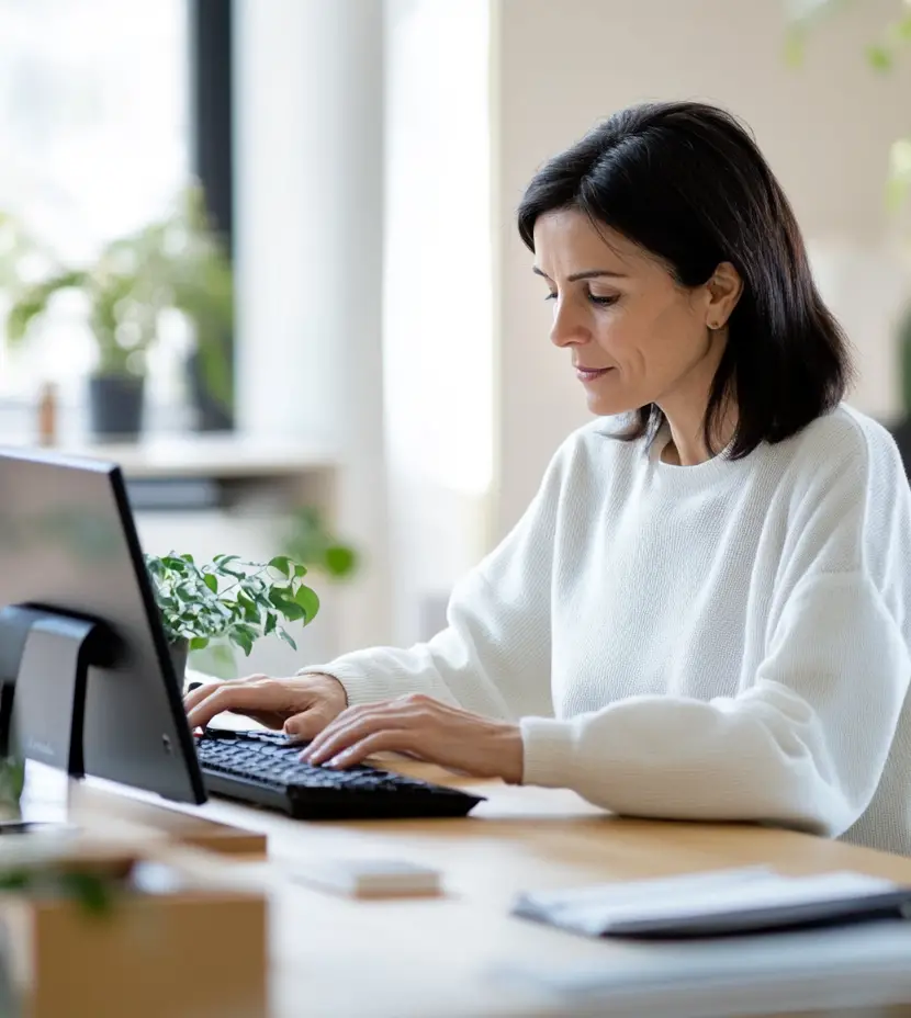 A woman typing on a computer