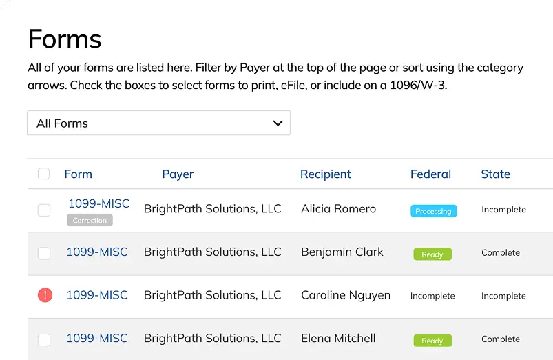 Screenshot of Adams Tax Forms Helper screen
