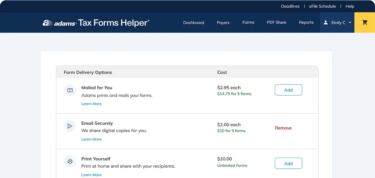 Adams Tax Forms Helper screen