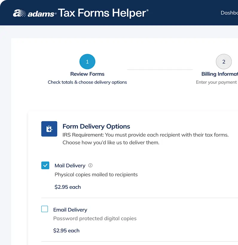 Screenshot of Adams Tax Forms Helper screen