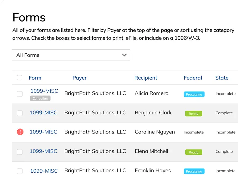 Screenshot of Adams Tax Forms Helper screen