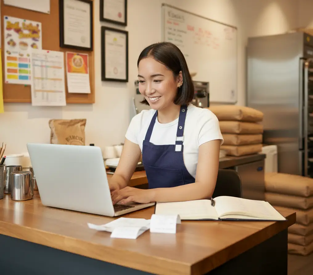 Woman typing on a laptop