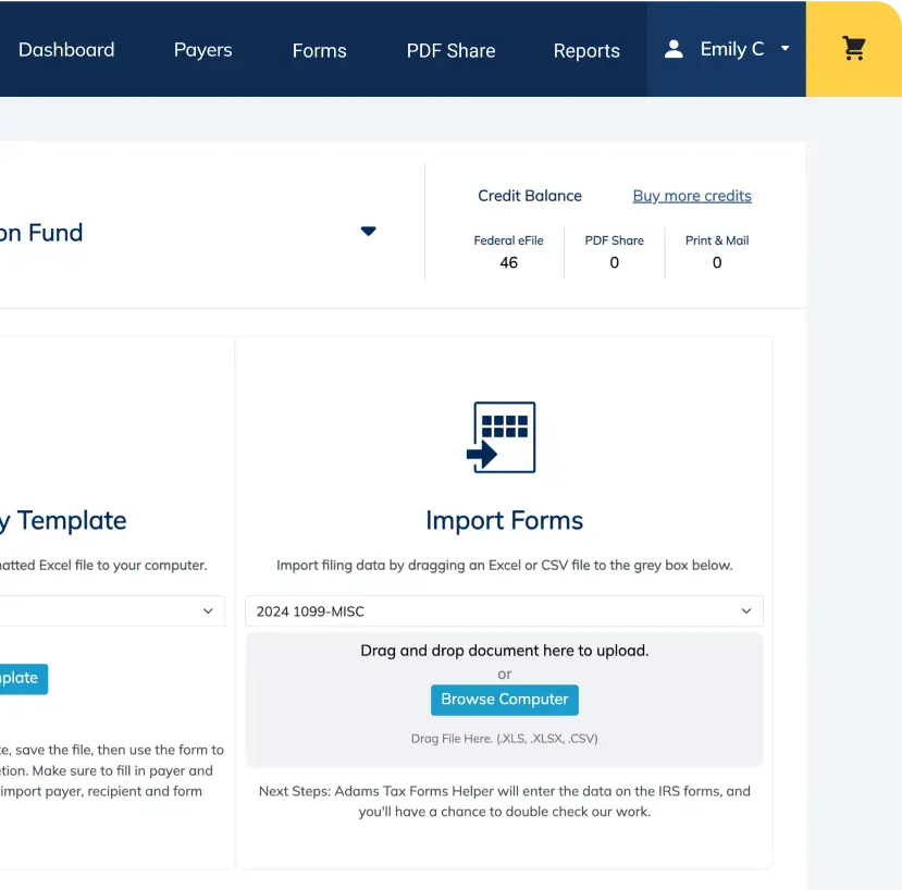 Screenshot of Adams Tax Forms Helper screen