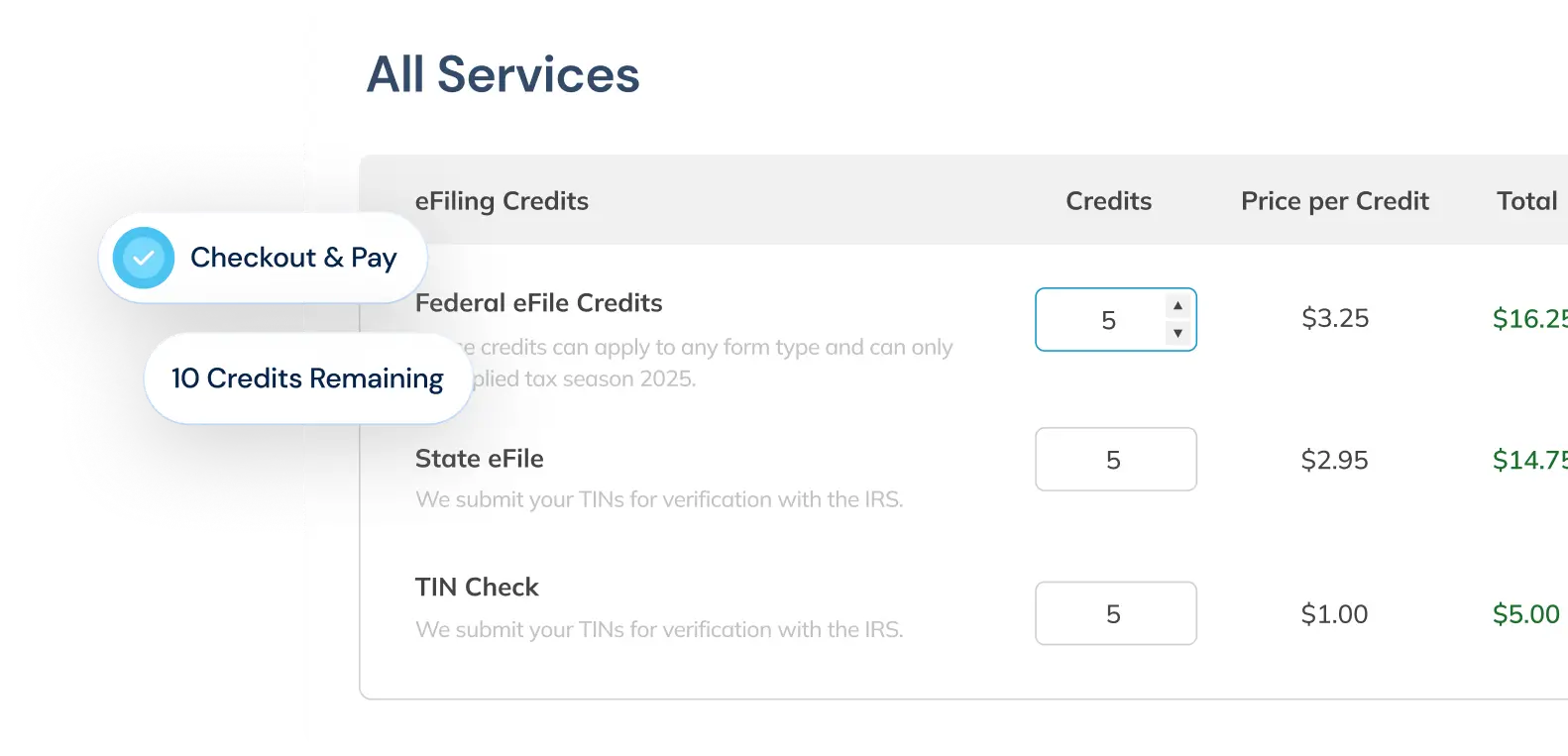 Adams Tax Forms Helper Pricing screen