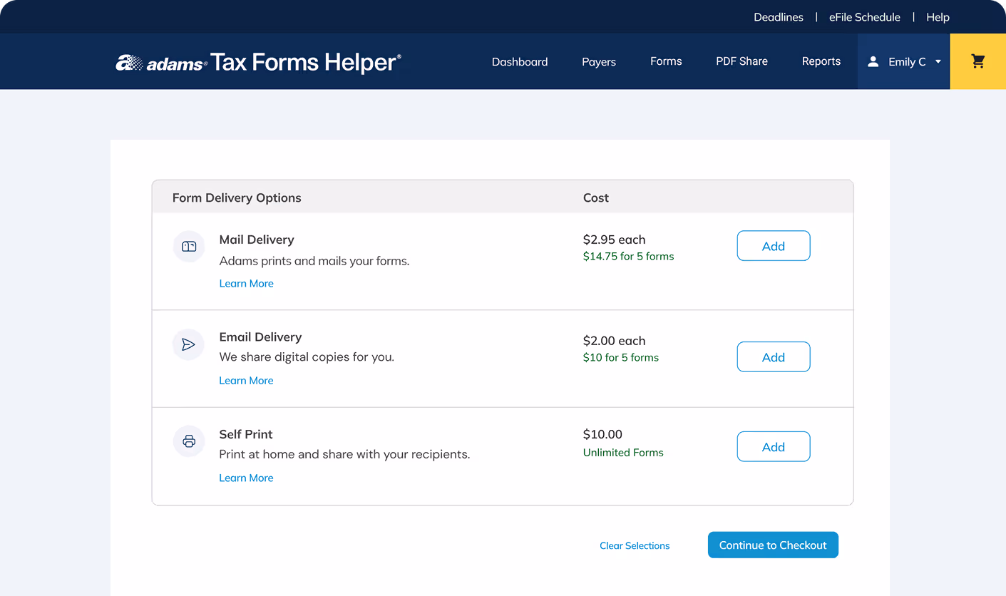 Adams Tax Forms Helper screen