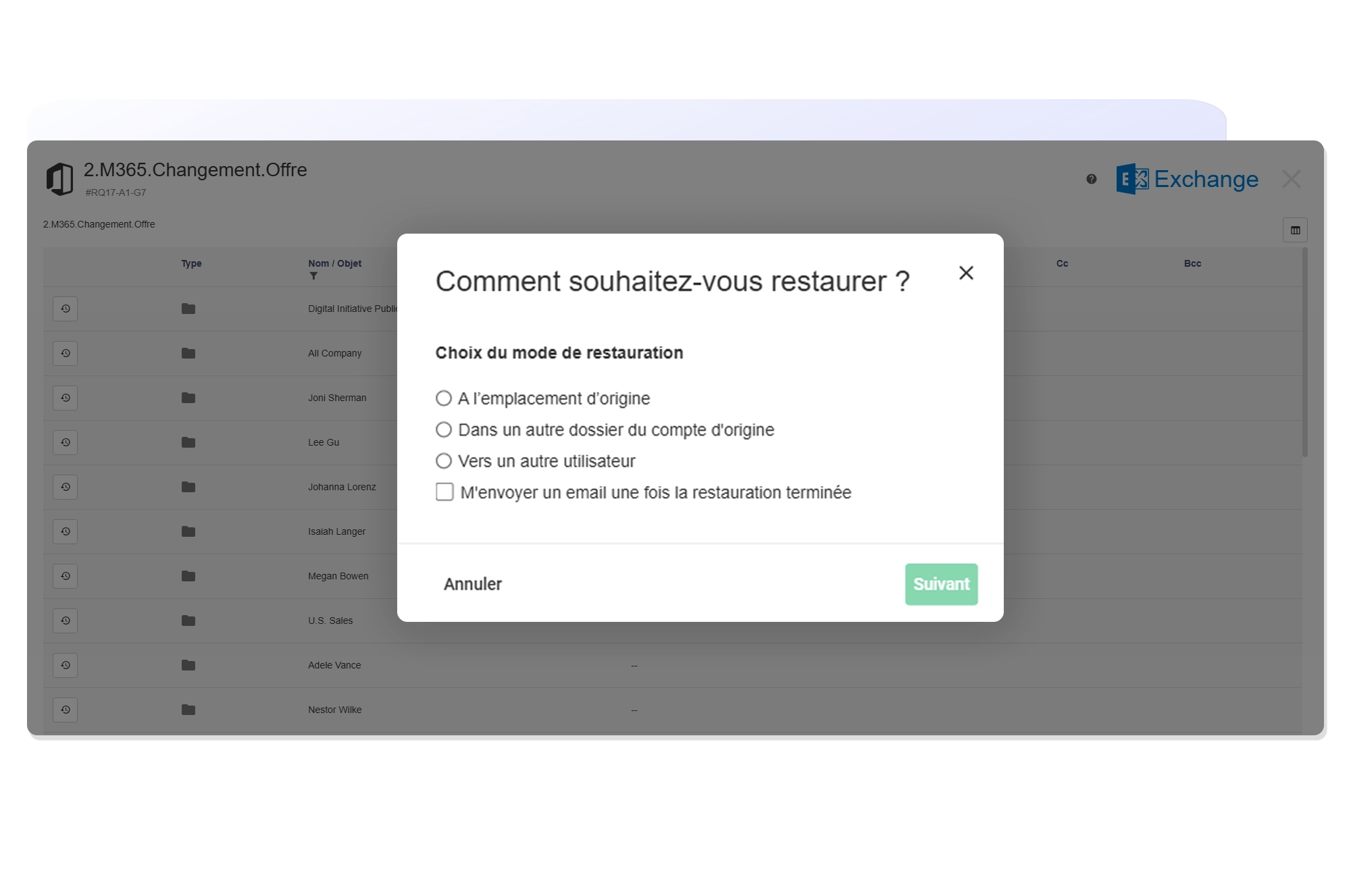 Restauration granulaire et autonome des données M365