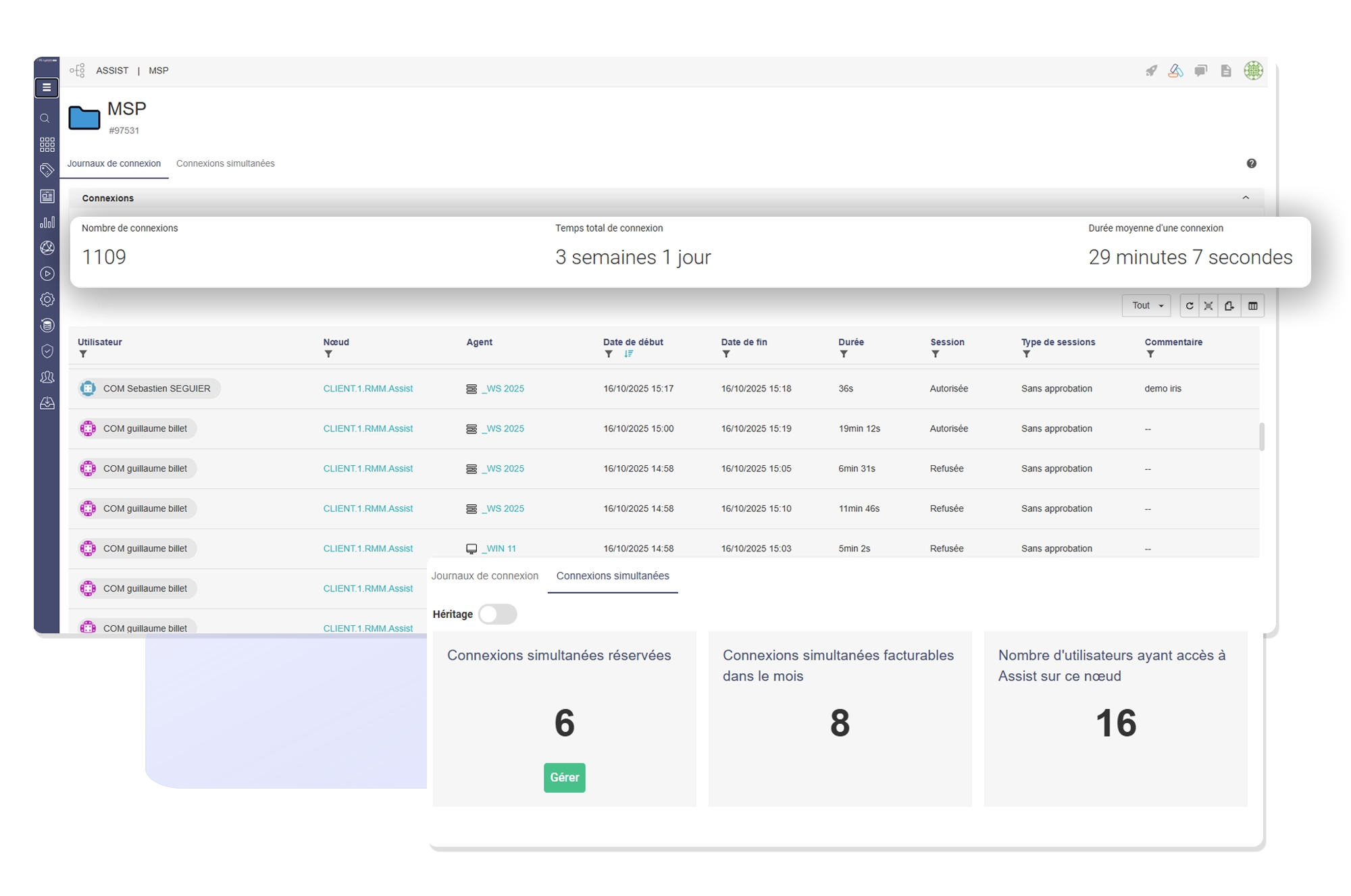 Suivi structuré et horodaté des connexions