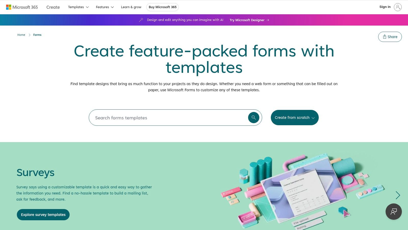 Microsoft Create (Microsoft Forms templates)