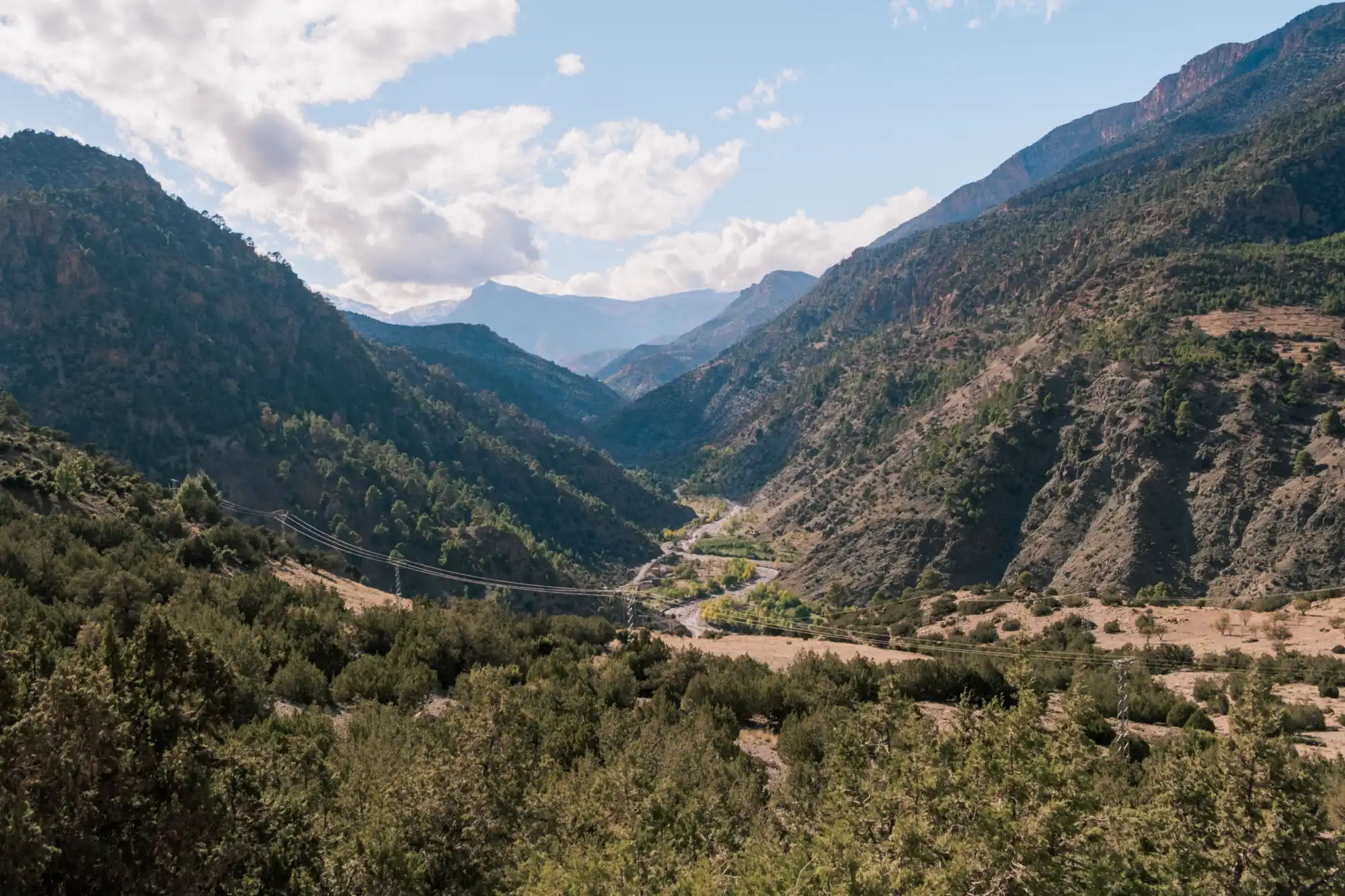 Guided Tour Morocco: Scenic Mountain Valley with Winding Road and Forests
