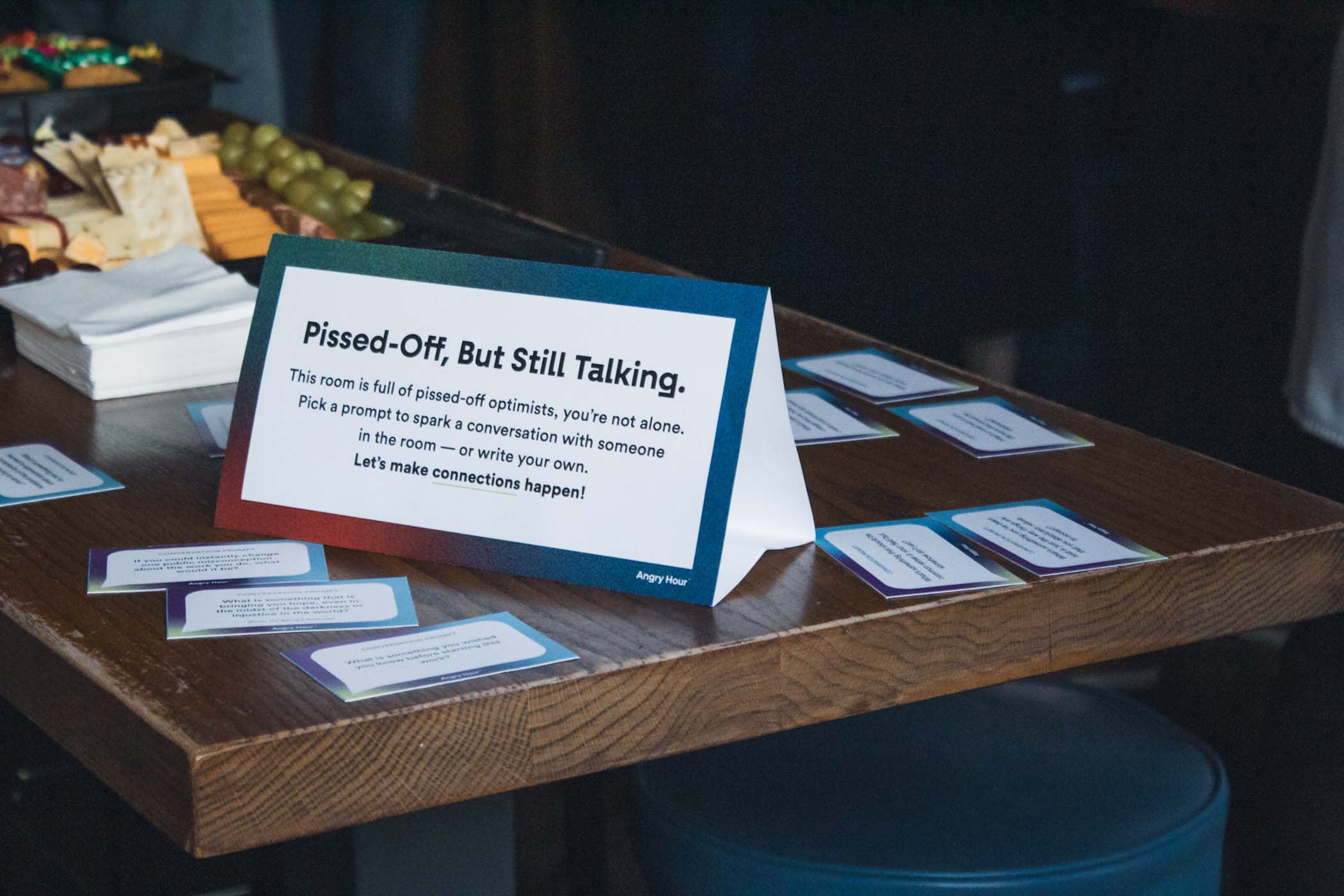 Guests signing in to the networking event Angry Hour: Austin.