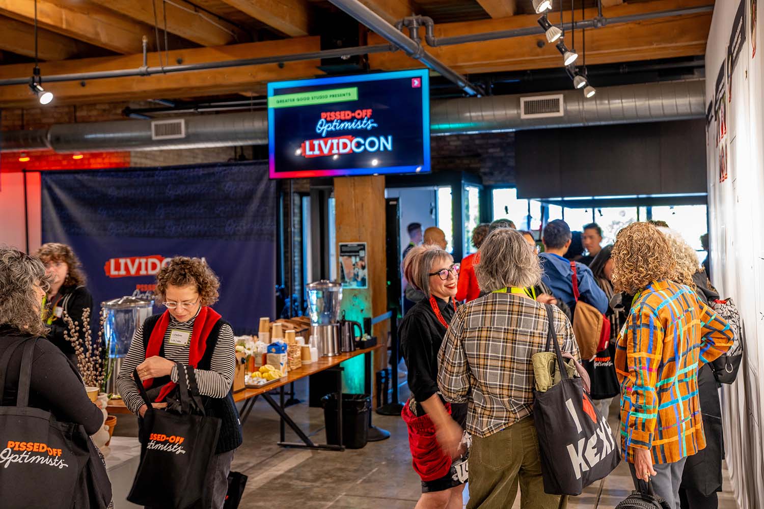 Guests signing in to the networking event Angry Hour: Austin.
