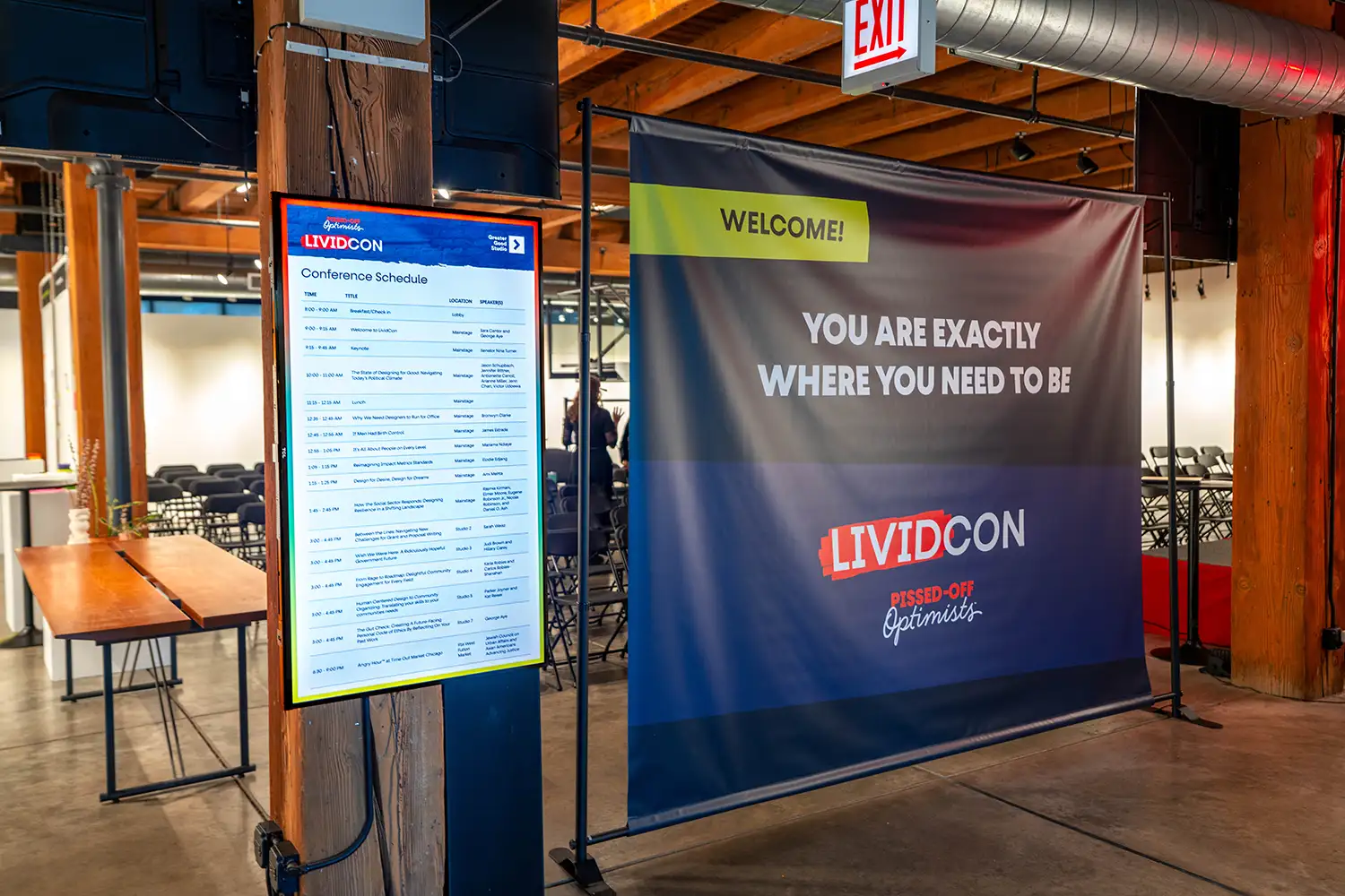 Sara Cantor (left) stands with participants at the networking event Angry Hour Chicago.