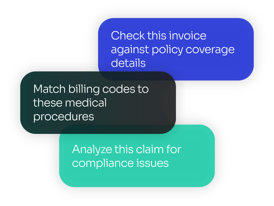 I prompts for insurance and billing to check invoices, match codes, and analyze claims