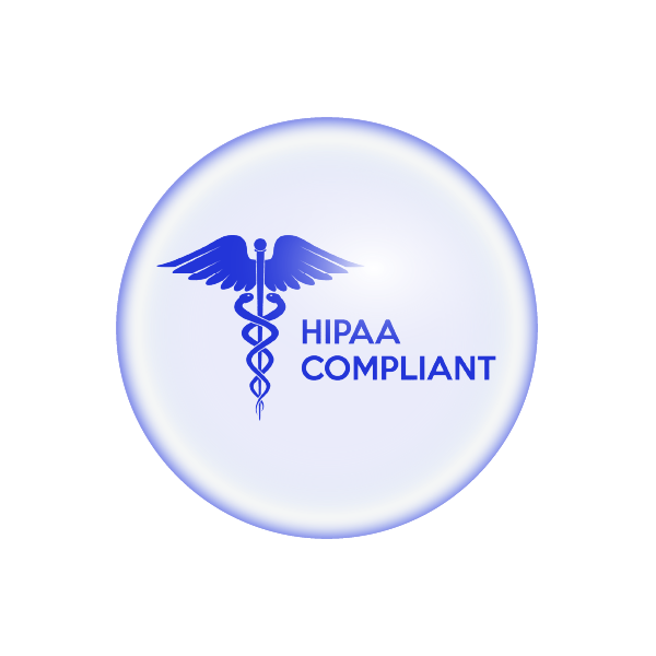 HIPAA compliant badge with medical caduceus symbol.