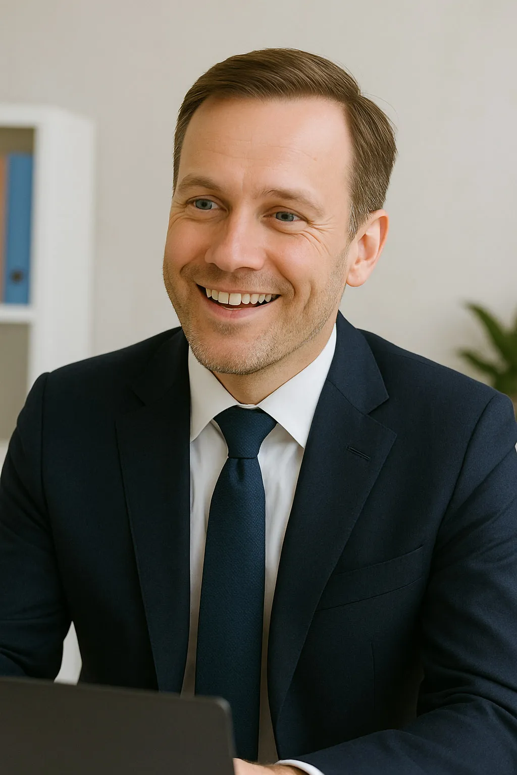 Headshot of smiling man in suit.