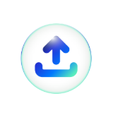 Blue upload icon with an arrow pointing upward inside a rounded green circle.
