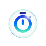 Blue timer or stopwatch icon inside a green and white circular background.