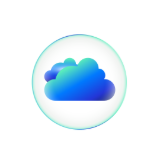 Blue cloud icon with gradient shading inside a circular border with a light glow.