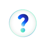 Blue and green gradient question mark icon inside a light circular button.