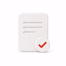 White document icon with three horizontal lines and a red checkmark in a white circle.
