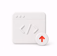 White browser window icon with code symbols and a red upward arrow badge on white background.