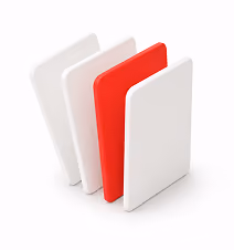 Four standing rectangular panels, three white and one red in the middle, on a white background.