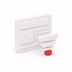 White webpage wireframe with red-tipped funnel icon in front on white background.