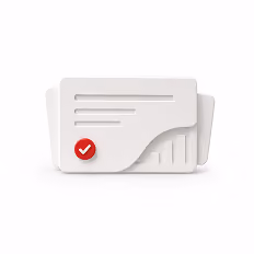 Icon of layered documents with a red checkmark on the front document.