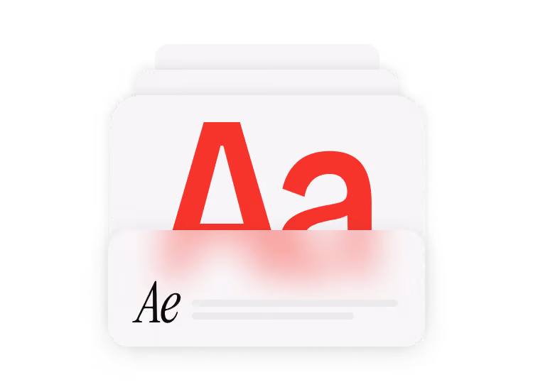 Stylized icon of stacked cards with large red uppercase and lowercase letters Aa on the front card.